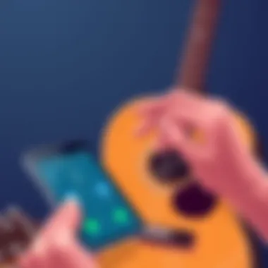 Tuning a Guitar with Mobile Technology Guitar being tuned using mobile app