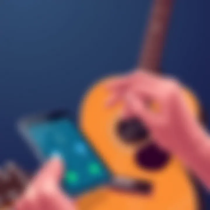 Tuning a Guitar with Mobile Technology Guitar being tuned using mobile app