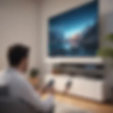 User experiencing enhanced viewing on Haier TV with remote app