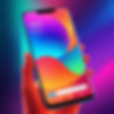 A smartphone displaying a vibrant animated wallpaper.