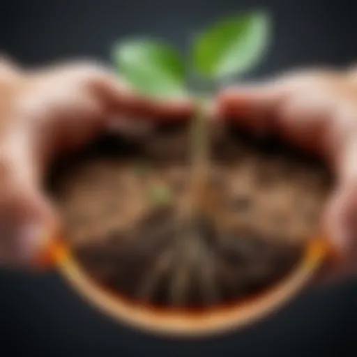 Close-up of a germinating seed with visible roots and shoot