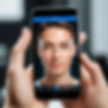Mobile App for Face Replacement A smartphone showcasing a mobile app for face replacement