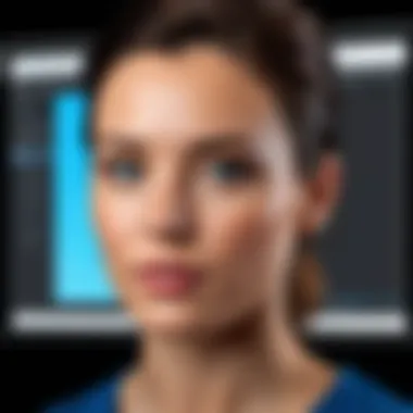 Photo Editing Software for Face Integration A computer screen displaying photo editing software with a face overlay