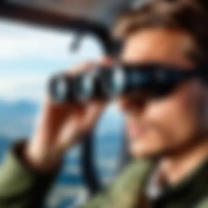 A person using binoculars to observe aircraft