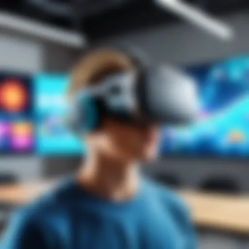 A vibrant classroom integrating virtual reality technology, showcasing students engaged in immersive learning experiences.
