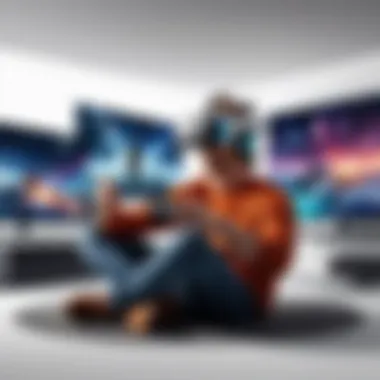 Entertainment Revolutionized by VR An entertainment scene where users are fully immersed in a virtual world, illustrating the impact of VR in gaming and leisure activities.