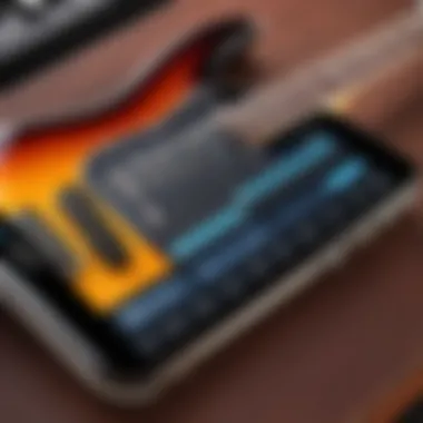 Smartphone App for Bass Guitar Tuning Smartphone displaying a bass guitar tuning app in use