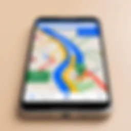 Mobile device displaying Google Maps navigation