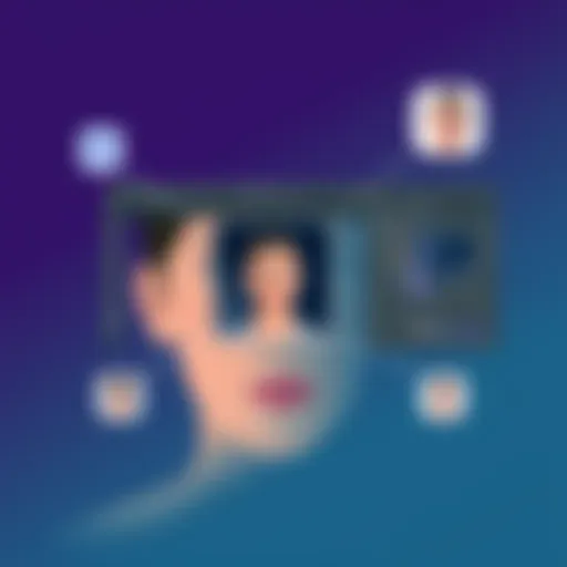 Illustration of Photoshop interface showing face integration tools