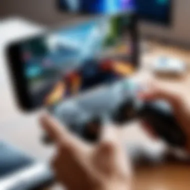 Enhanced Gaming Experience on iPhone A close-up view of an iPhone game being played with a controller