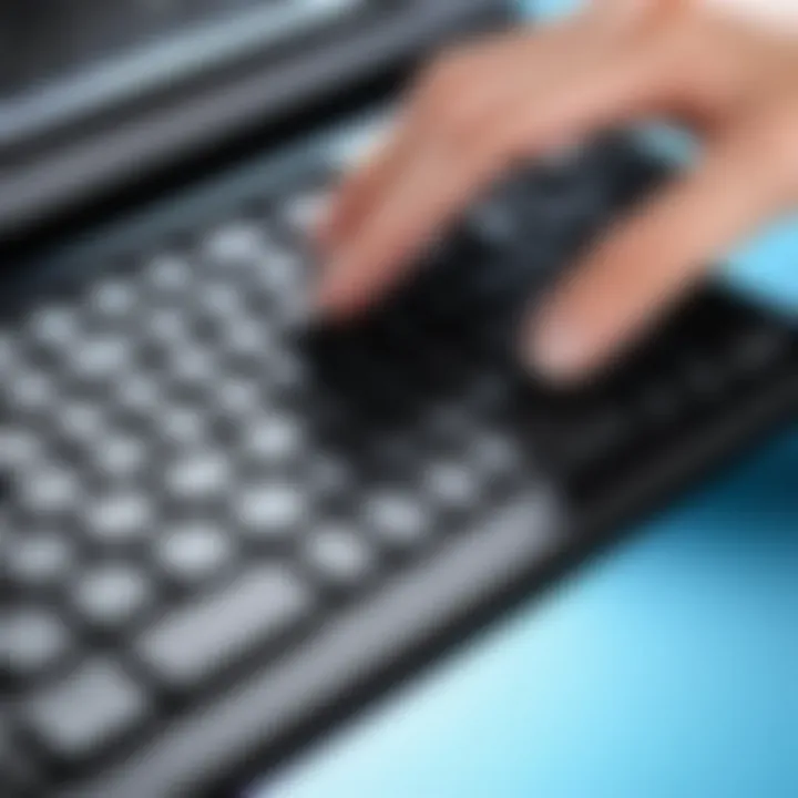 User typing on a keyboard with Jelly Comb cover, demonstrating usability