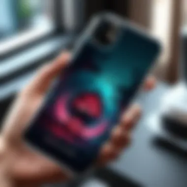 Horror Phone Case in Everyday Use A lifestyle shot of someone using an iPhone 11 with a horror phone case, blending technology and personal expression.