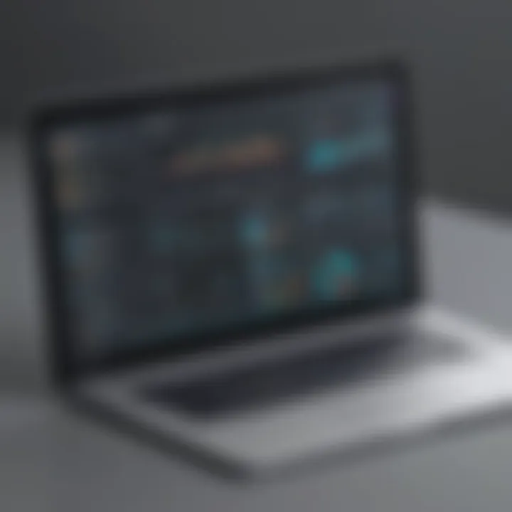 Illustration of laptop screen with app management dashboard