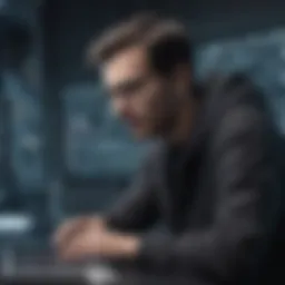 Illustration depicting a person navigating complex commands in the Linux terminal