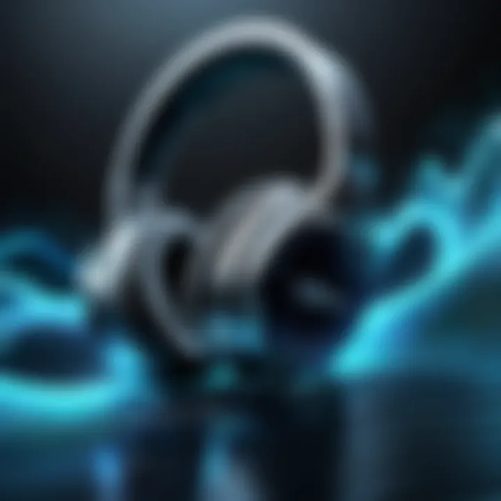 Abstract futuristic sound wave patterns art on headphones