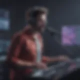 Music artist performing live on stage with microphone