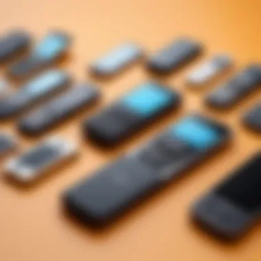 A selection of popular budget flip phone models laid out on a table.