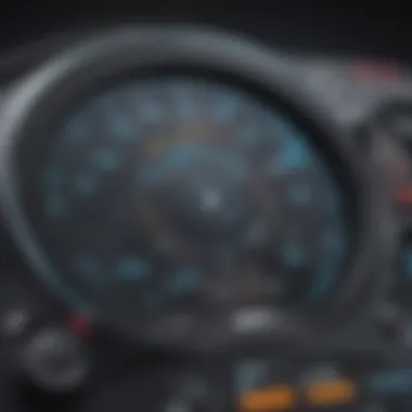 Close-up of detailed dashboard in a high-tech racing game