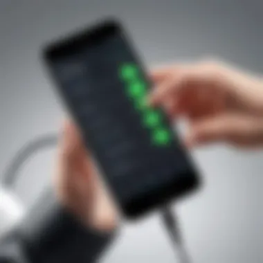 User Reviews Check A user checking reviews on a smartphone for car chargers