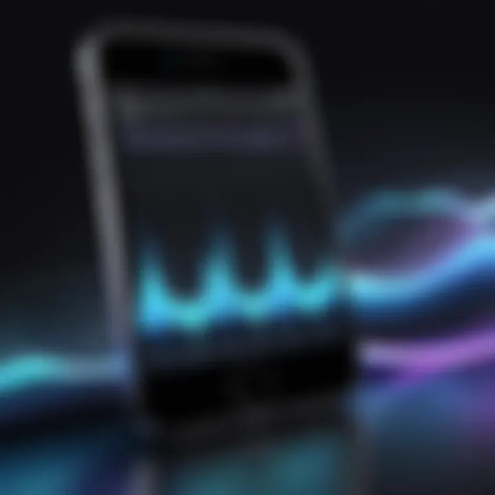 Smartphone with audio recording waveform visualization