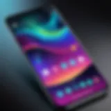 A close-up of a smartphone displaying a vibrant streaming interface.