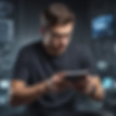 Tech-Savvy Performance Enhancement Illustration of a tech enthusiast optimizing gaming performance on a phone