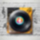An artistic representation of a photo collage set to music notes.