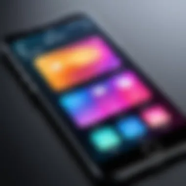 Smartphone Interface of a Photo and Music App A smartphone displaying a vibrant interface of a photo and music pairing app.
