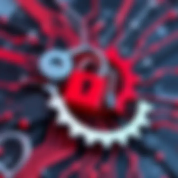 An abstract representation of network security with gears and locks.