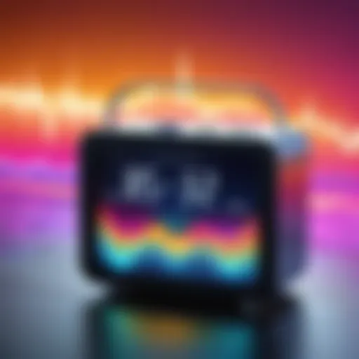 Vibrant alarm clock showcasing sound wave patterns