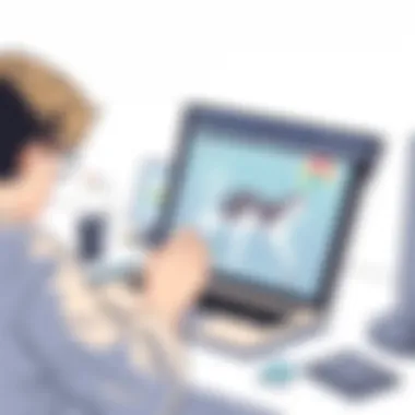 An artist enhancing an image using a background removal tool on a laptop