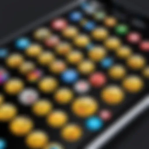 Illustration showing a mobile phone screen with various emojis displayed