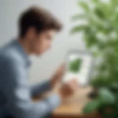 In-depth Botanical Knowledge Exploration Illustration of a person exploring detailed plant information on the app