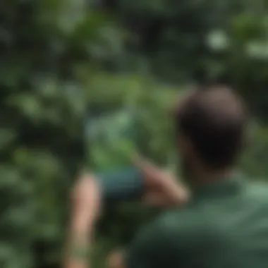 Tech-Savvy Plant Recognition in Nature Illustration of a person using the app to scan a plant in a lush garden setting