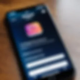 A smartphone displaying the Instagram interface with a blocked account notification.