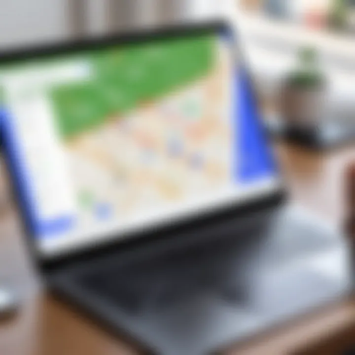 A user interacting with Google Maps on a laptop, showcasing the walking distance feature.