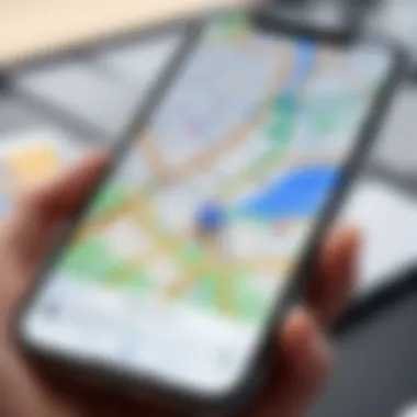Real-Time Navigation Experience on iPhone A map displayed on an iPhone showcasing real-time navigation