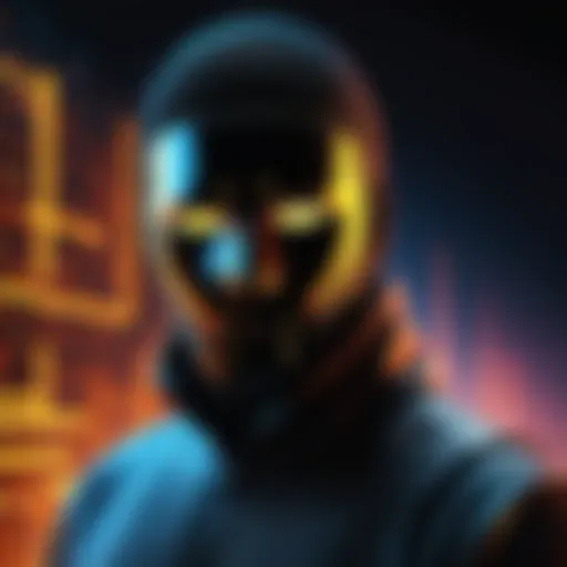 Masked Figure Silhouetted Against Glowing Digital Background