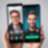 Illustration showing the interface of video calling apps on both iPhone and Android devices